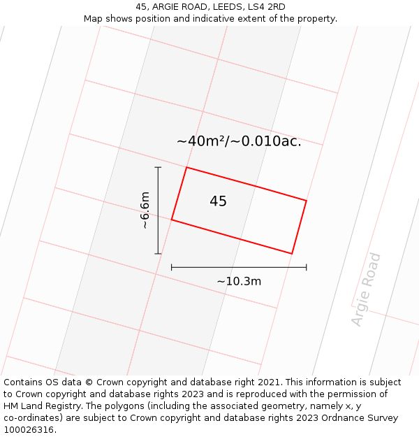 45, ARGIE ROAD, LEEDS, LS4 2RD: Plot and title map