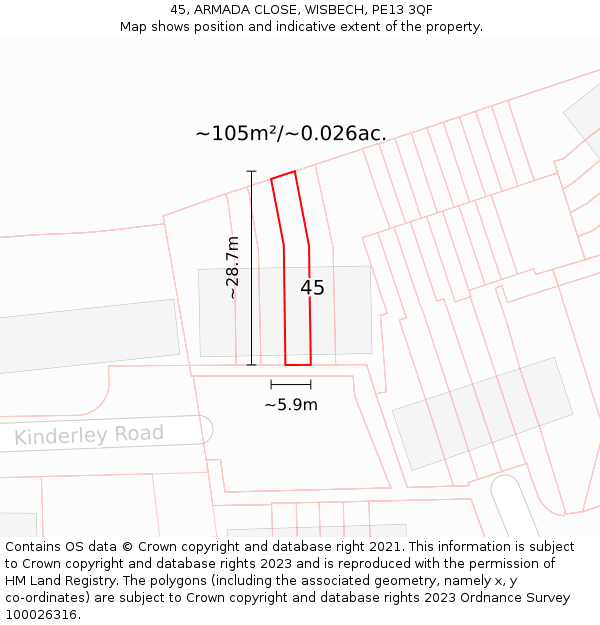45, ARMADA CLOSE, WISBECH, PE13 3QF: Plot and title map