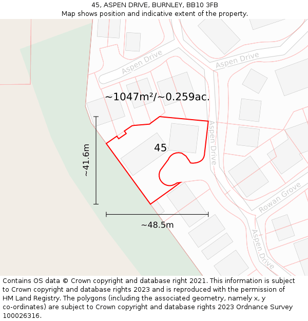 45, ASPEN DRIVE, BURNLEY, BB10 3FB: Plot and title map