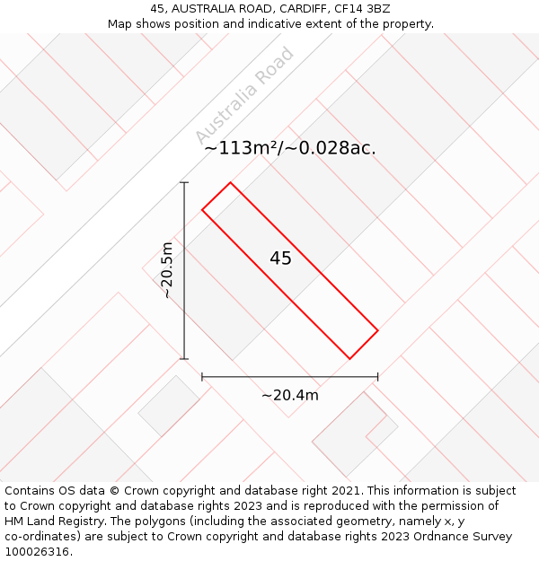 45, AUSTRALIA ROAD, CARDIFF, CF14 3BZ: Plot and title map