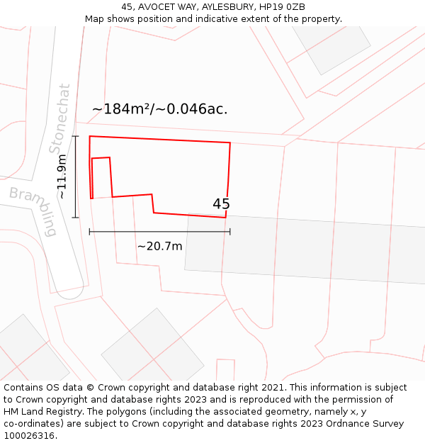 45, AVOCET WAY, AYLESBURY, HP19 0ZB: Plot and title map