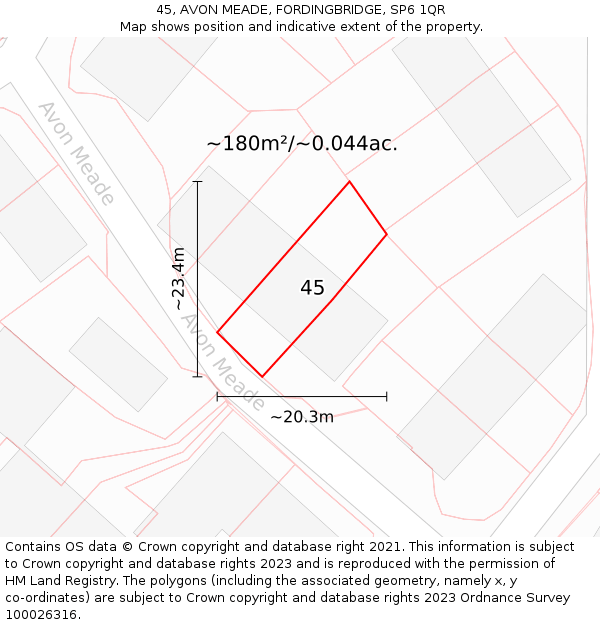 45, AVON MEADE, FORDINGBRIDGE, SP6 1QR: Plot and title map