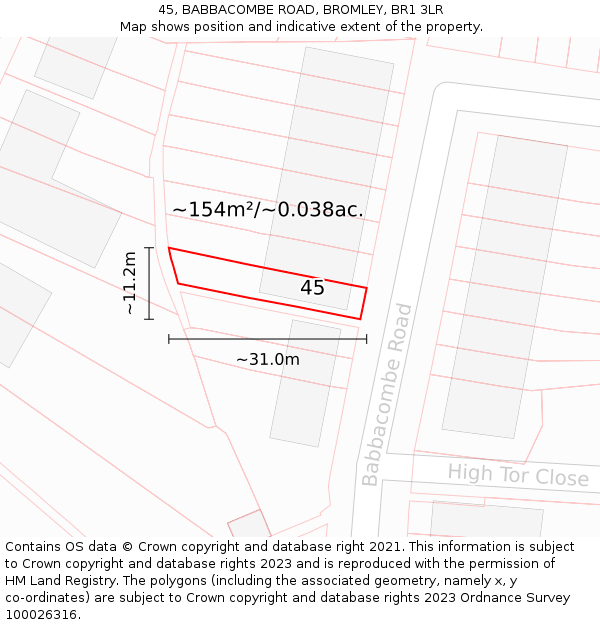 45, BABBACOMBE ROAD, BROMLEY, BR1 3LR: Plot and title map