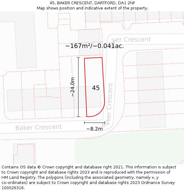 45, BAKER CRESCENT, DARTFORD, DA1 2NF: Plot and title map