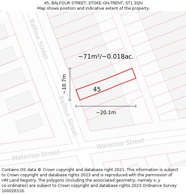 45, BALFOUR STREET, STOKE-ON-TRENT, ST1 3QN: Plot and title map