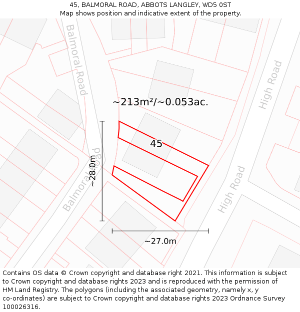 45, BALMORAL ROAD, ABBOTS LANGLEY, WD5 0ST: Plot and title map