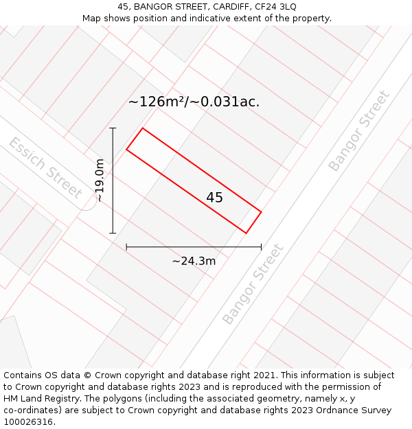 45, BANGOR STREET, CARDIFF, CF24 3LQ: Plot and title map