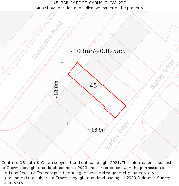 45, BARLEY EDGE, CARLISLE, CA1 2PG: Plot and title map