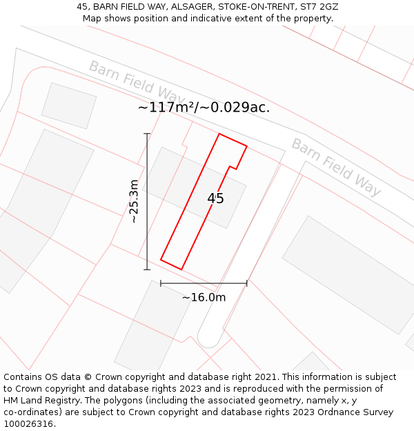 45, BARN FIELD WAY, ALSAGER, STOKE-ON-TRENT, ST7 2GZ: Plot and title map