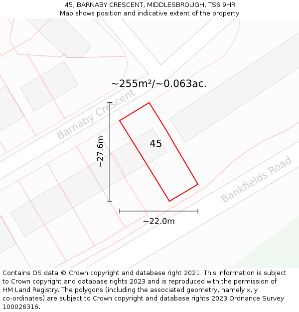 45, BARNABY CRESCENT, MIDDLESBROUGH, TS6 9HR: Plot and title map