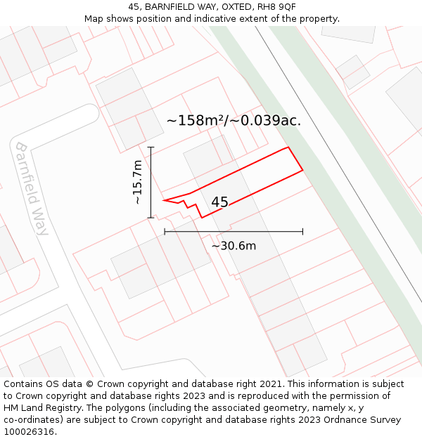 45, BARNFIELD WAY, OXTED, RH8 9QF: Plot and title map