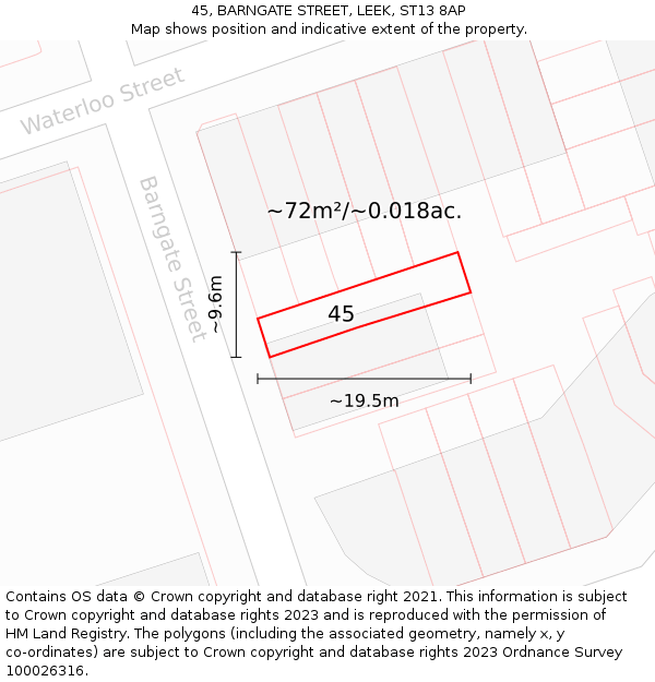 45, BARNGATE STREET, LEEK, ST13 8AP: Plot and title map
