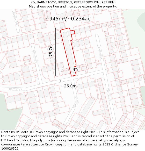 45, BARNSTOCK, BRETTON, PETERBOROUGH, PE3 8EH: Plot and title map