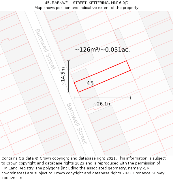 45, BARNWELL STREET, KETTERING, NN16 0JD: Plot and title map