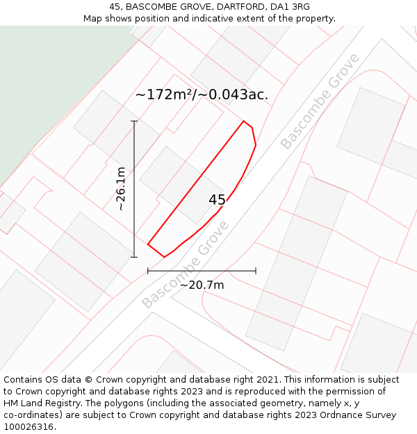 45, BASCOMBE GROVE, DARTFORD, DA1 3RG: Plot and title map