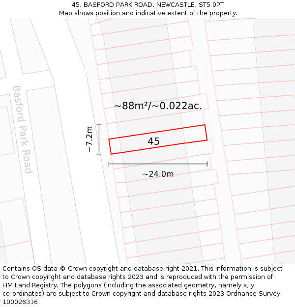 45, BASFORD PARK ROAD, NEWCASTLE, ST5 0PT: Plot and title map