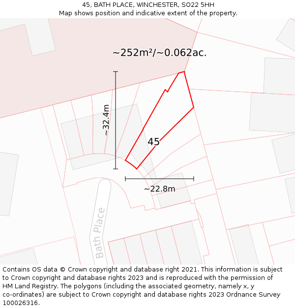 45, BATH PLACE, WINCHESTER, SO22 5HH: Plot and title map