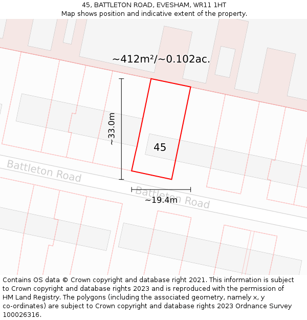 45, BATTLETON ROAD, EVESHAM, WR11 1HT: Plot and title map