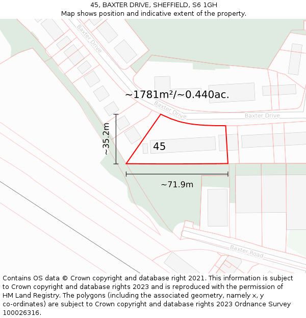 45, BAXTER DRIVE, SHEFFIELD, S6 1GH: Plot and title map
