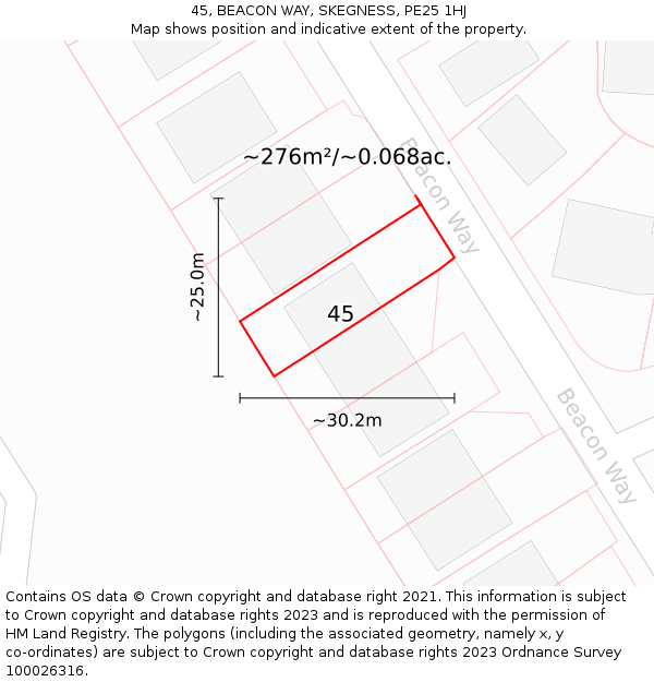 45, BEACON WAY, SKEGNESS, PE25 1HJ: Plot and title map