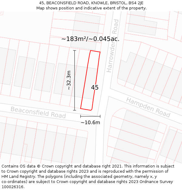 45, BEACONSFIELD ROAD, KNOWLE, BRISTOL, BS4 2JE: Plot and title map