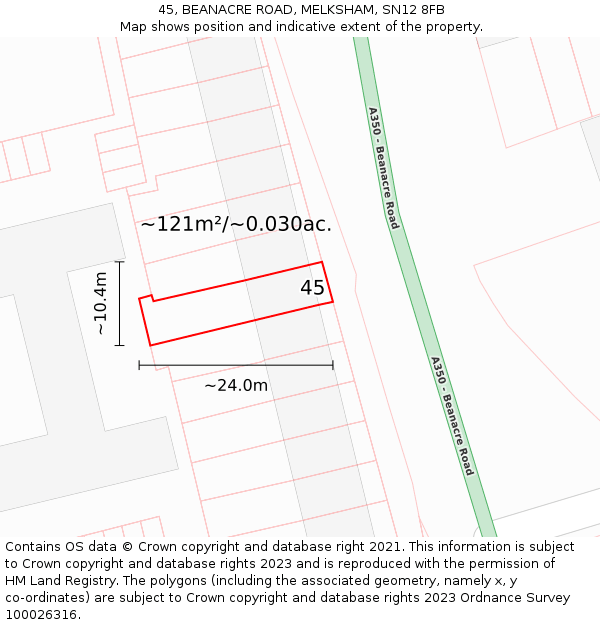 45, BEANACRE ROAD, MELKSHAM, SN12 8FB: Plot and title map