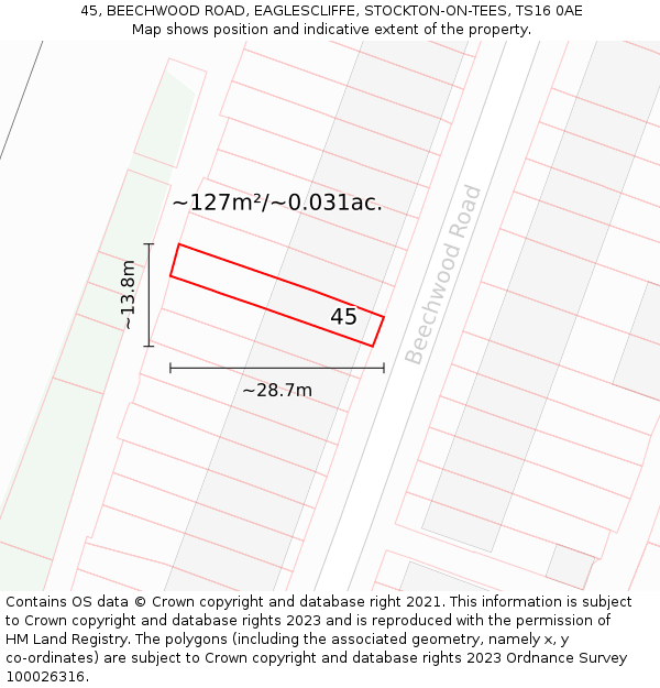 45, BEECHWOOD ROAD, EAGLESCLIFFE, STOCKTON-ON-TEES, TS16 0AE: Plot and title map