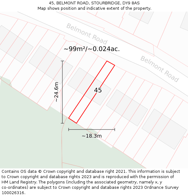 45, BELMONT ROAD, STOURBRIDGE, DY9 8AS: Plot and title map