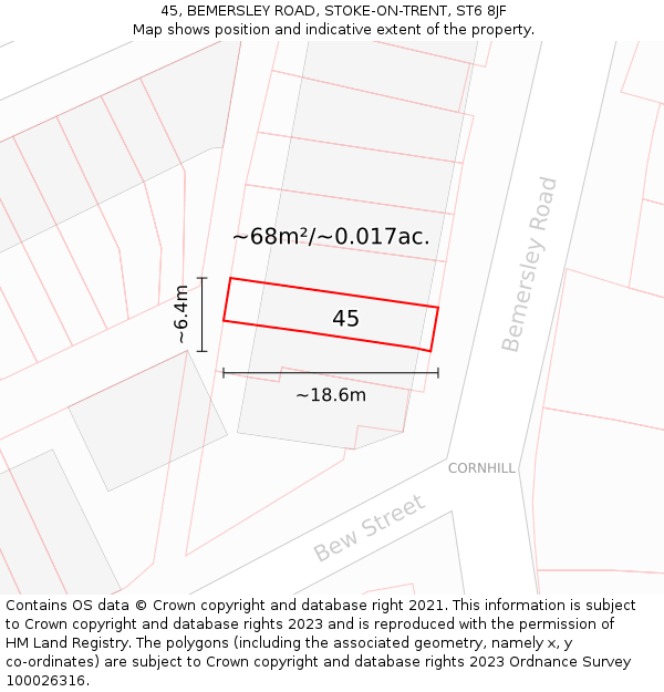 45, BEMERSLEY ROAD, STOKE-ON-TRENT, ST6 8JF: Plot and title map