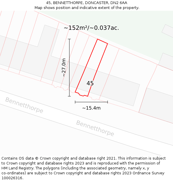 45, BENNETTHORPE, DONCASTER, DN2 6AA: Plot and title map