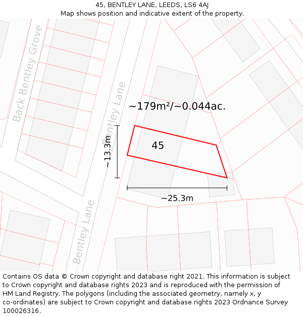 45, BENTLEY LANE, LEEDS, LS6 4AJ: Plot and title map