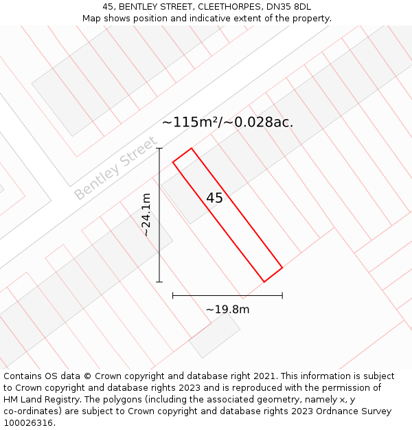 45, BENTLEY STREET, CLEETHORPES, DN35 8DL: Plot and title map