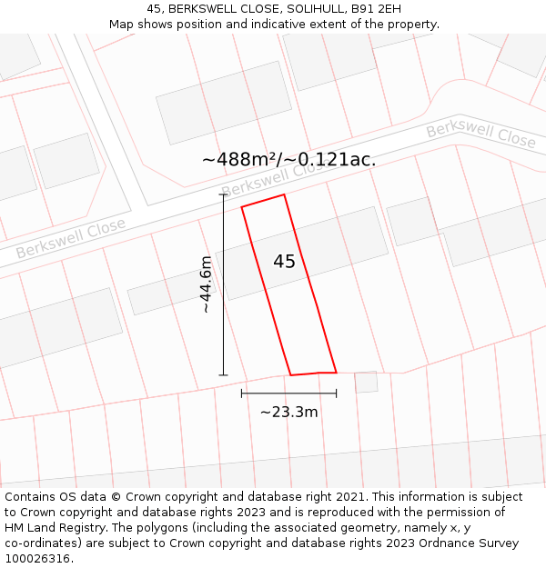 45, BERKSWELL CLOSE, SOLIHULL, B91 2EH: Plot and title map