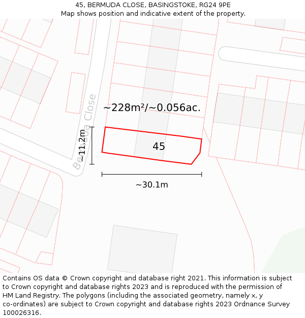 45, BERMUDA CLOSE, BASINGSTOKE, RG24 9PE: Plot and title map