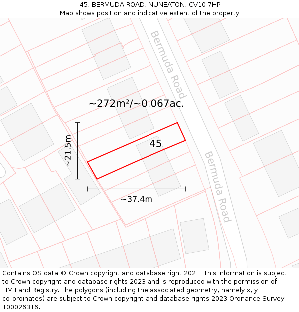 45, BERMUDA ROAD, NUNEATON, CV10 7HP: Plot and title map