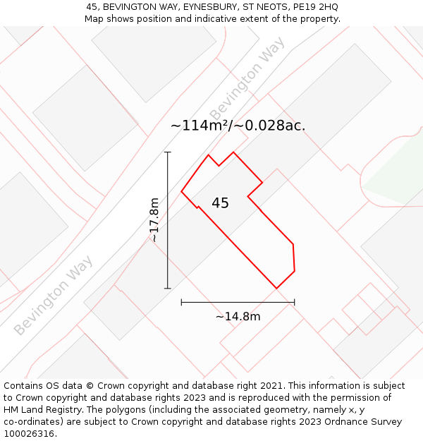 45, BEVINGTON WAY, EYNESBURY, ST NEOTS, PE19 2HQ: Plot and title map