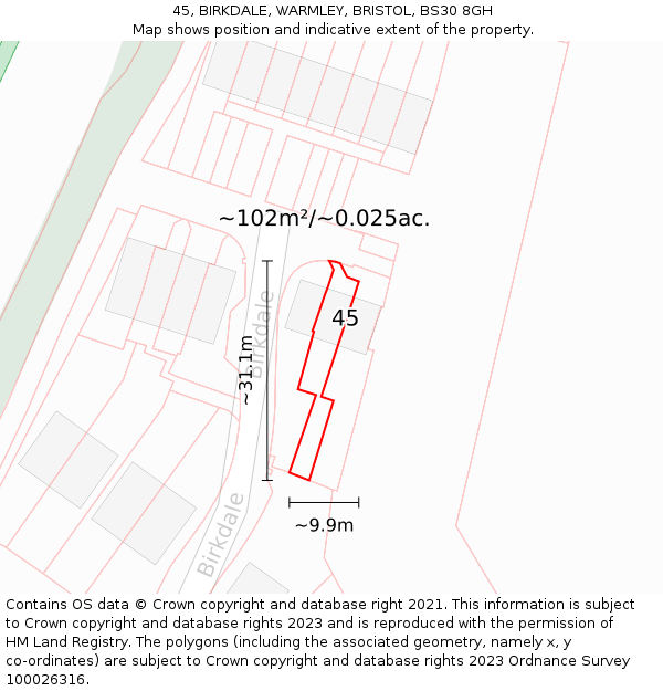 45, BIRKDALE, WARMLEY, BRISTOL, BS30 8GH: Plot and title map