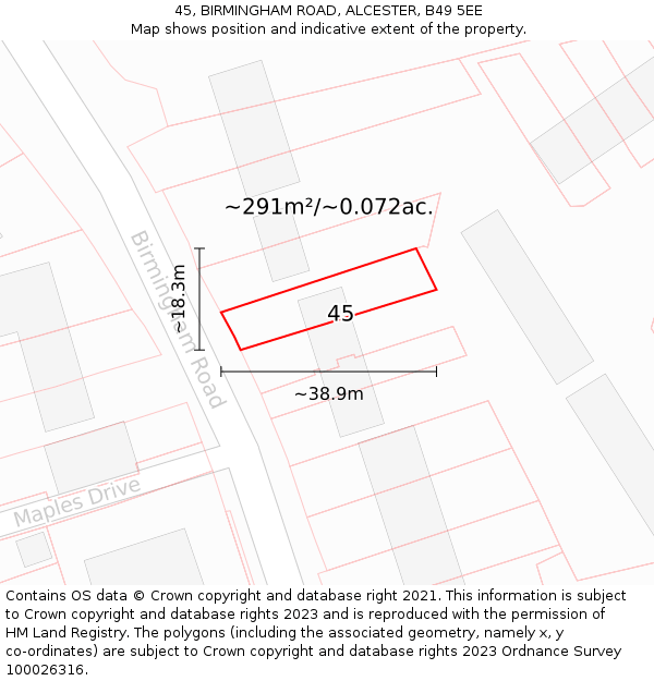 45, BIRMINGHAM ROAD, ALCESTER, B49 5EE: Plot and title map