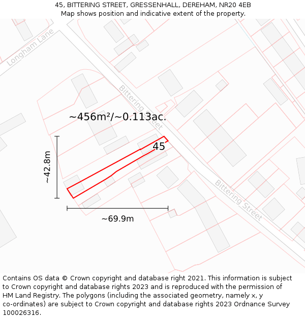 45, BITTERING STREET, GRESSENHALL, DEREHAM, NR20 4EB: Plot and title map
