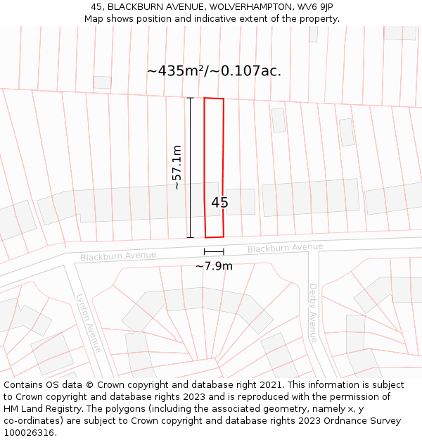 45, BLACKBURN AVENUE, WOLVERHAMPTON, WV6 9JP: Plot and title map