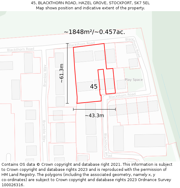 45, BLACKTHORN ROAD, HAZEL GROVE, STOCKPORT, SK7 5EL: Plot and title map
