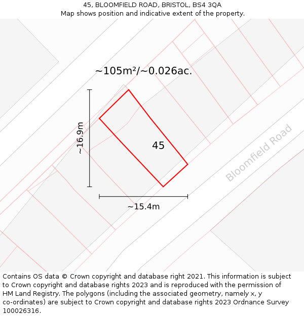45, BLOOMFIELD ROAD, BRISTOL, BS4 3QA: Plot and title map