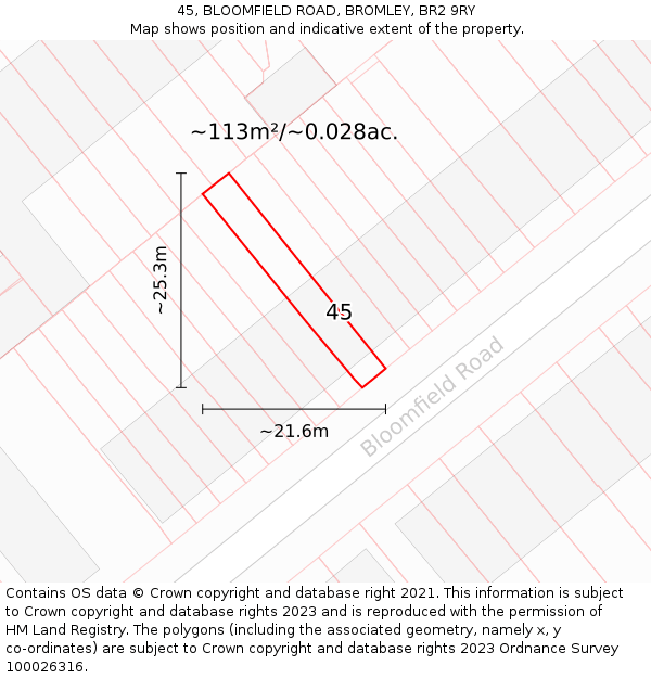 45, BLOOMFIELD ROAD, BROMLEY, BR2 9RY: Plot and title map
