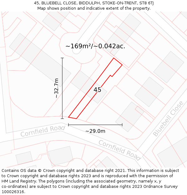 45, BLUEBELL CLOSE, BIDDULPH, STOKE-ON-TRENT, ST8 6TJ: Plot and title map