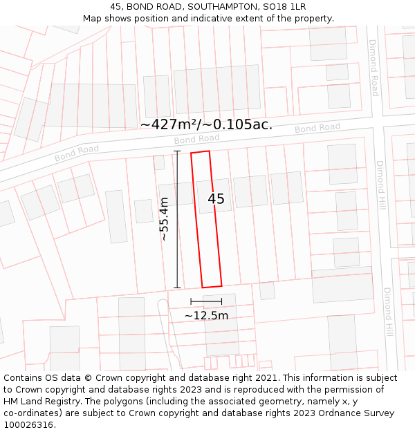 45, BOND ROAD, SOUTHAMPTON, SO18 1LR: Plot and title map