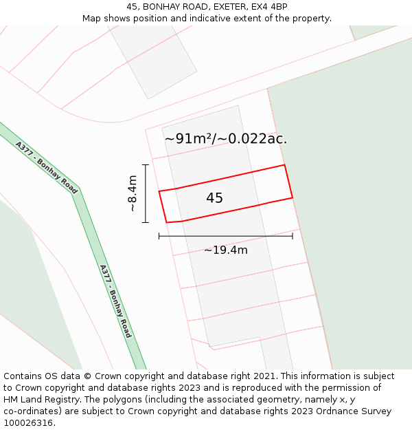 45, BONHAY ROAD, EXETER, EX4 4BP: Plot and title map