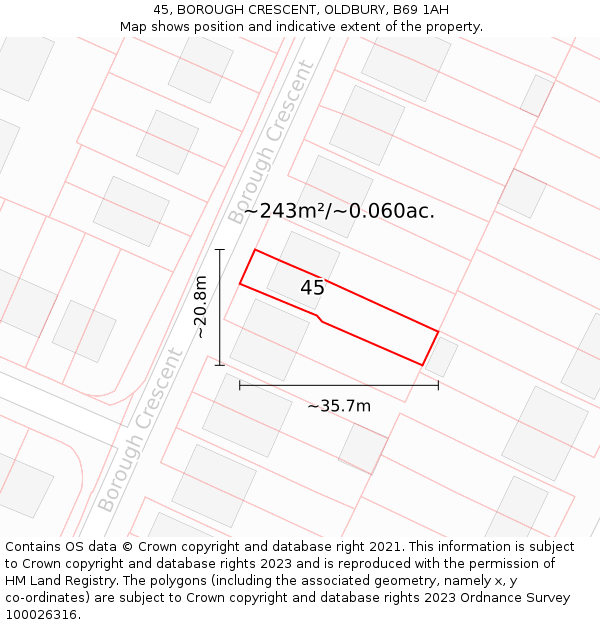 45, BOROUGH CRESCENT, OLDBURY, B69 1AH: Plot and title map