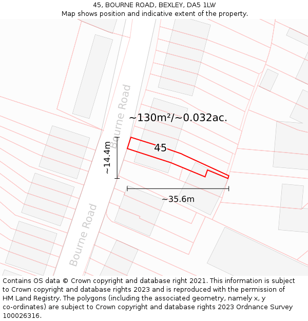45, BOURNE ROAD, BEXLEY, DA5 1LW: Plot and title map