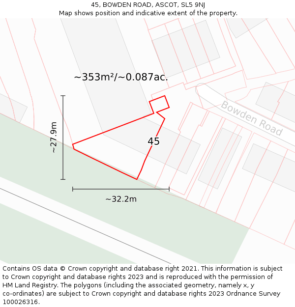 45, BOWDEN ROAD, ASCOT, SL5 9NJ: Plot and title map