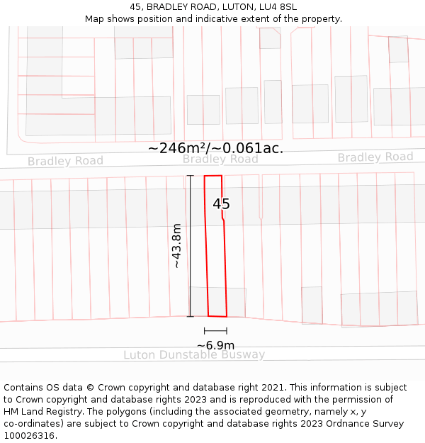 45, BRADLEY ROAD, LUTON, LU4 8SL: Plot and title map